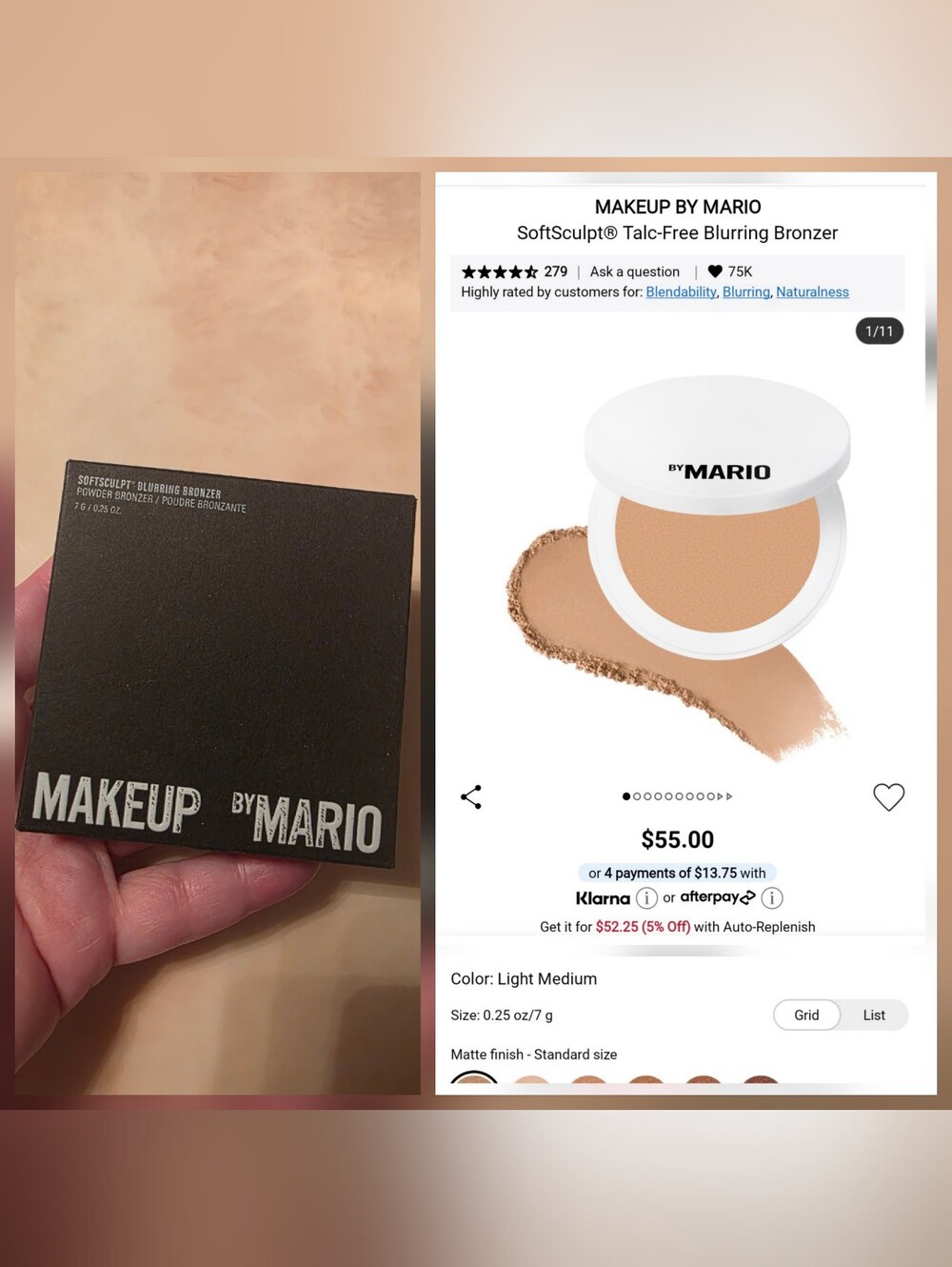 MAKEUP BY MARIO SoftSculpt Talc-Free Blurring Bronzer - Light Medium
